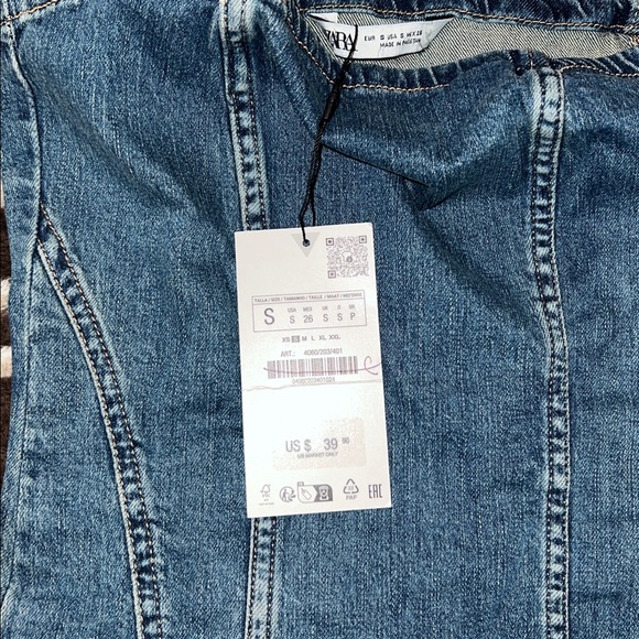 Zara Denim Cropped Corset Top Size Small - Picture 8 of 9